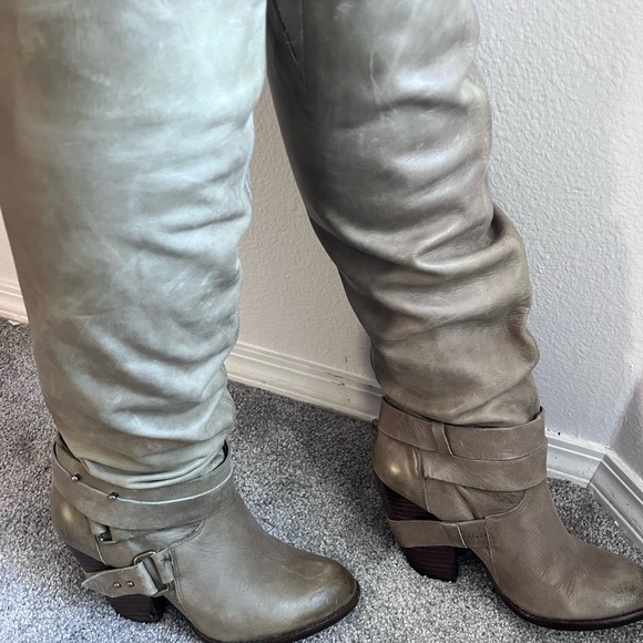 Fergie Taupe Leather Over the Knee Boots - Picture 2 of 2